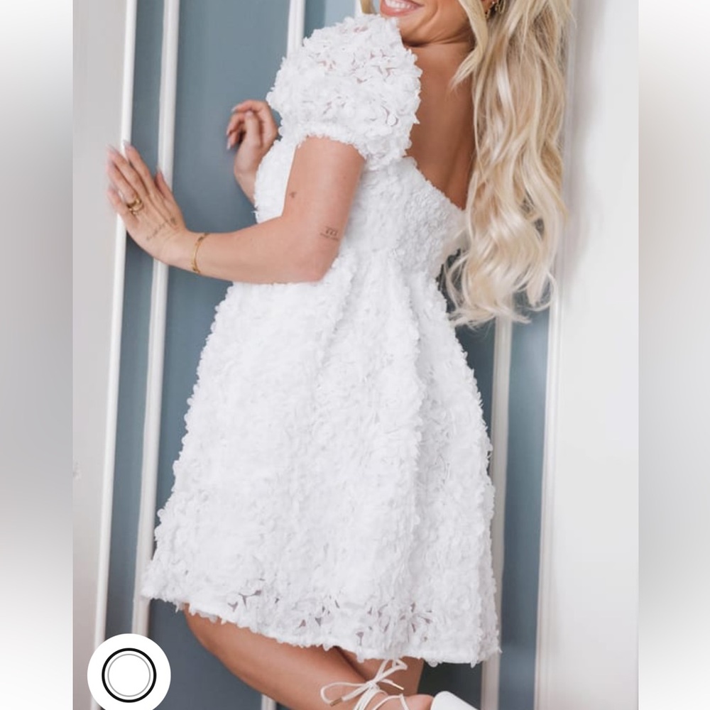 Lulu’s precious passion white floral appliqué puff sleeve mini dress - bridal